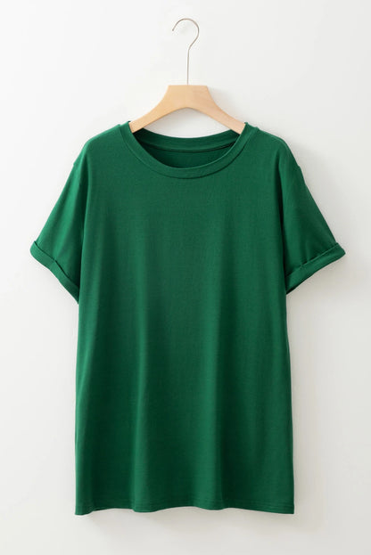 Dear Lover Plus Size Round Neck T-Shirt - Dark Green
