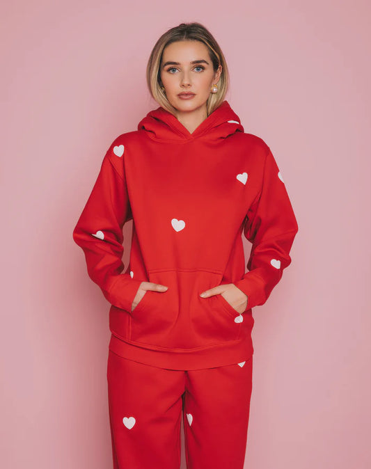 Brunette The Label All Over Heart Core Hoodie - Red & White