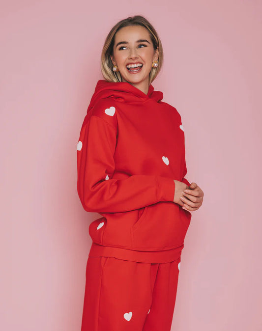 Brunette The Label All Over Heart Core Hoodie - Red & White