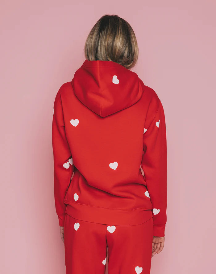 Brunette The Label All Over Heart Core Hoodie - Red & White