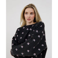 Brunette All Over Flower NYBF Crew - Washed Black/Pink