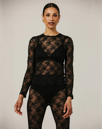 Brunette The Labe Lace Long Sleeve Top - Black