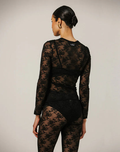 Brunette The Labe Lace Long Sleeve Top - Black