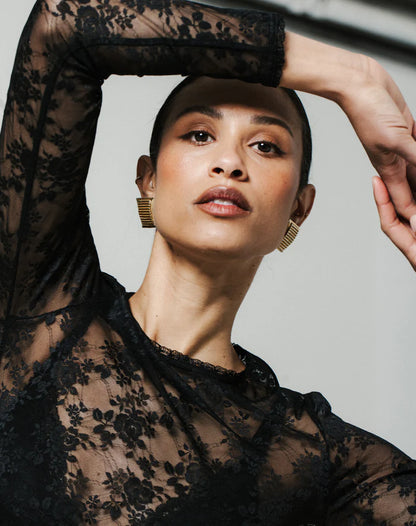 Brunette The Labe Lace Long Sleeve Top - Black