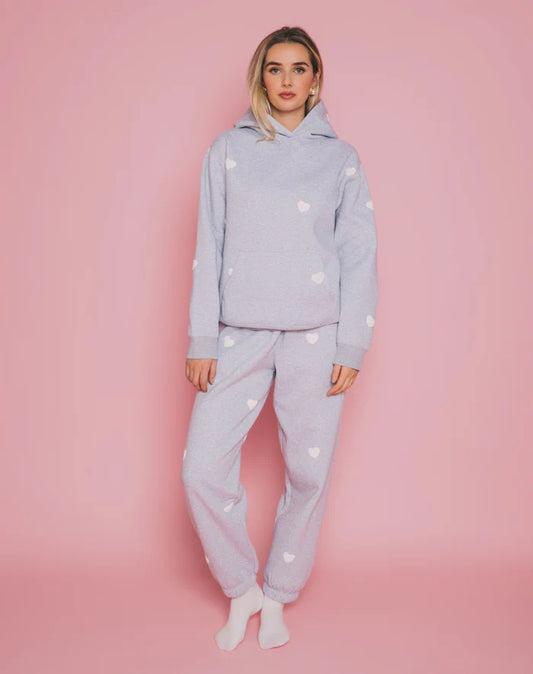 Brunette The Label All Over Heart Oversized Jogger - Pebble Grey & White
