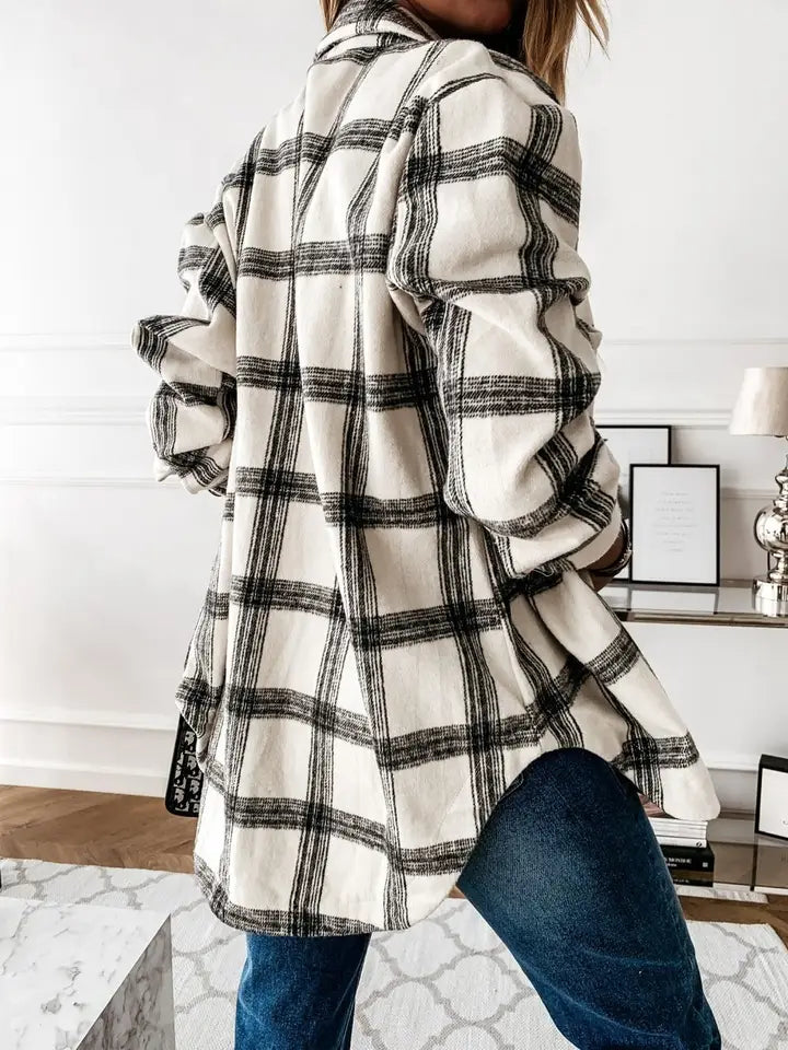 Shacket Oversized Button Down - Plaid White