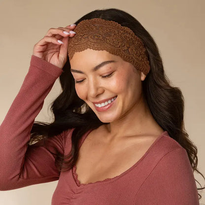 Kitsch Wide Lace Elastic Headband - Mocha & Chocolate