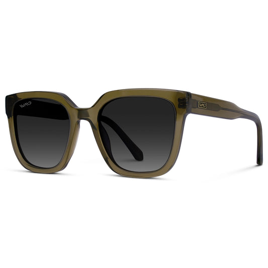 Wear Me Pro Wren  Square Polarized Aviator Sunglasses - Khaki Crystal Green & Grey Gradient Lens