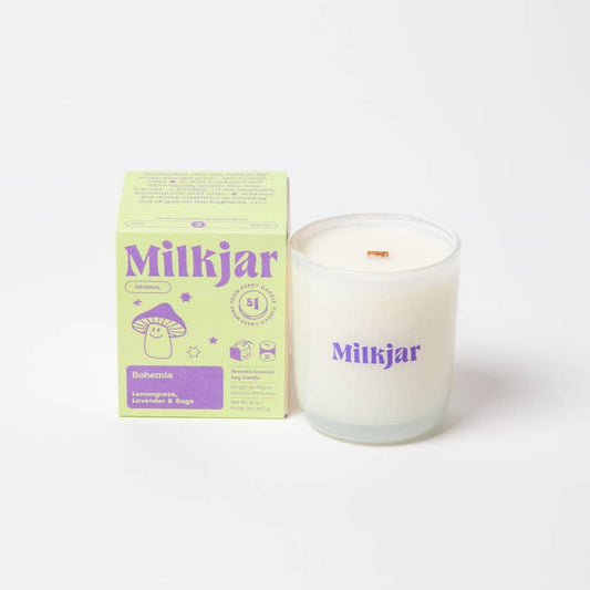 Milk Jar Coconut Soy 8oz Candle Bohemia - Lemongrass, Lavender & Sage