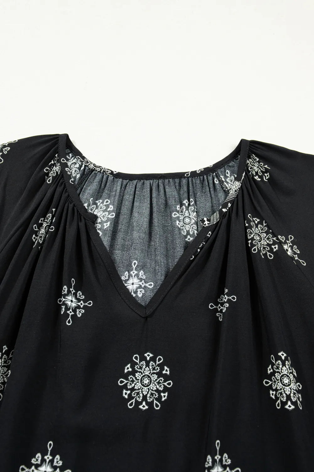 Dear Lover Boho Chic Notched V Neck Plus Top - Black