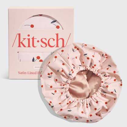 Kitsch Satin Lined Luxury Shower Cap - Cherry Print