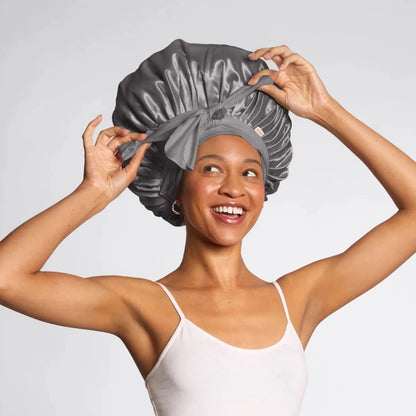 Kitsch Adjustable Oversized Satin Bonnet - Charcoal