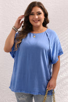 Plus Size Short Sleeve Frayed Edge Top - Ashleigh Blue