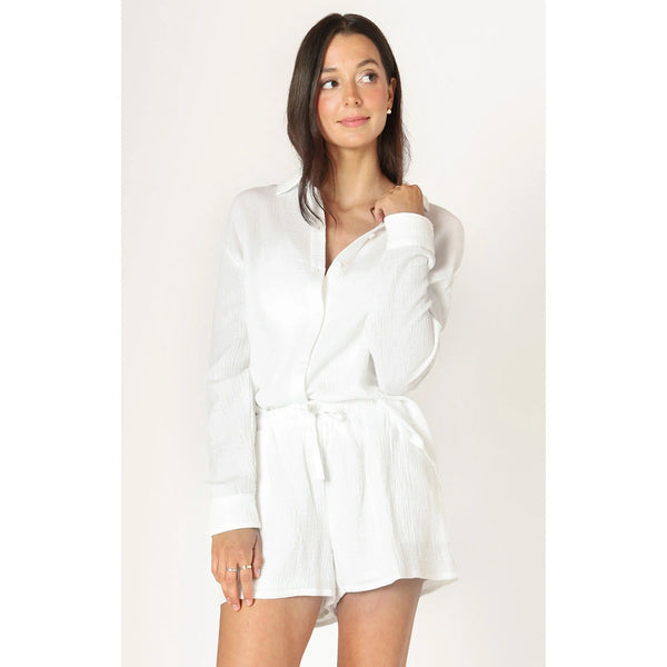 Dex Textured Button Up Blouse - Off White