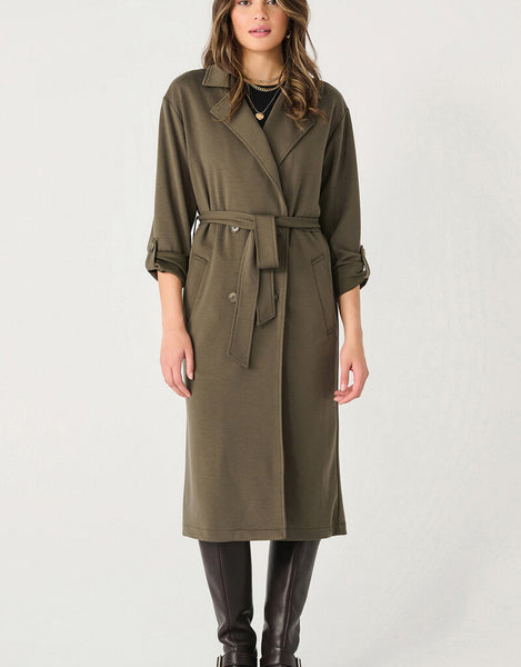 Dex Double Breasted Knit Trench - Deep Olive
