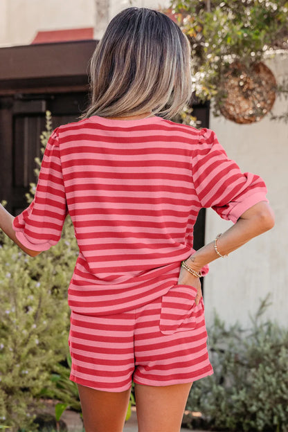 Dear Lover Puff Tee + Shorts Set - Red Stripe