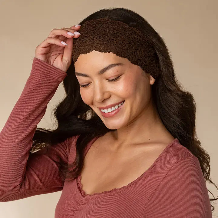 Kitsch Wide Lace Elastic Headband - Mocha & Chocolate
