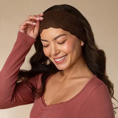 Kitsch Wide Lace Elastic Headband - Mocha & Chocolate