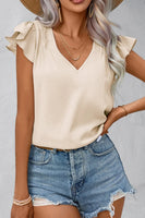 Butterfly Sleeve V Neck Blouse- White