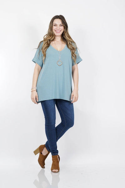 Plus Sized Rolled Sleeve Tee - Blue Grey