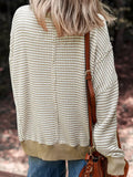 Plus Size Long Sleeve Stripe Knit Ribbed - Brown