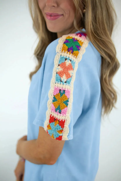 Dear Lover Shirt + Short Crochet Set - Mist Blue