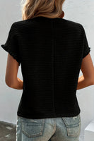 Solid Textured Ruffled Short Sleeve - Black