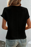 Solid Textured Ruffled Short Sleeve - Black