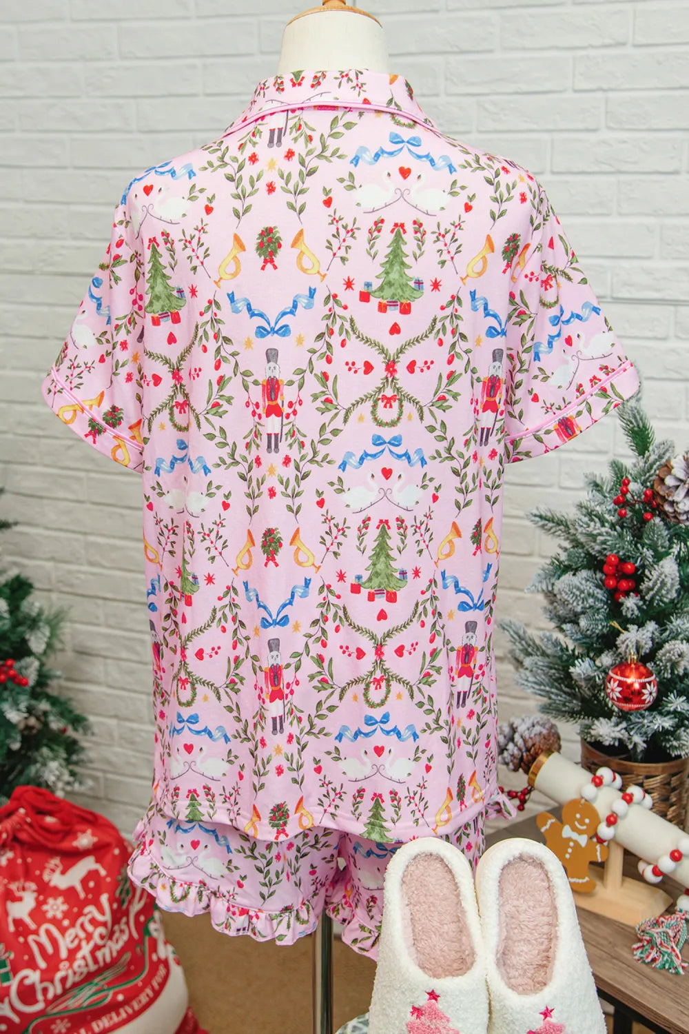 Dear Lover Pink Nutcracker Print Pajama Set