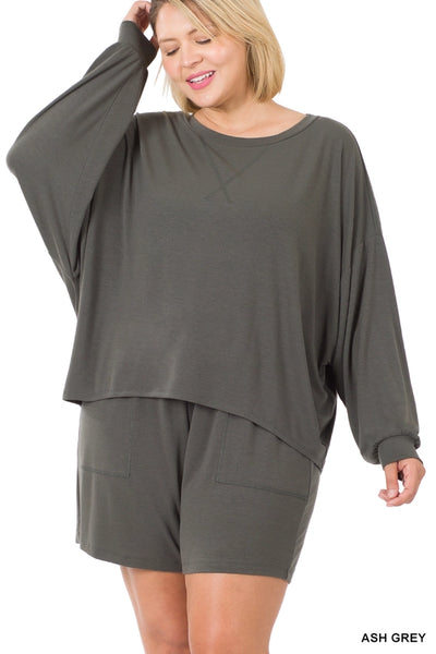 Plus Size 2pc Top and Shorts - Ash Grey