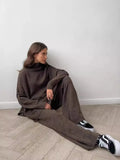 Turtleneck Knit Sweater & Wide Leg Pant - Coffee