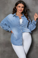 Plus Size Chest Pocket Button-up Denim Shacket - Sky Blue