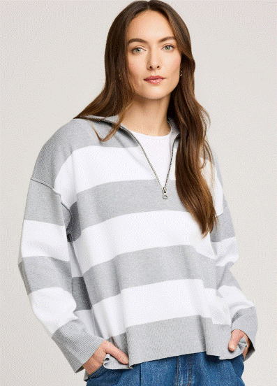 Gentle Fawn Idris 1/4 Zip - Ash Stripe