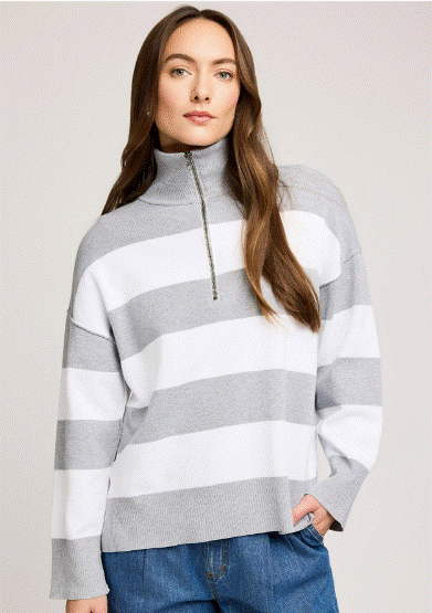 Gentle Fawn Idris 1/4 Zip - Ash Stripe