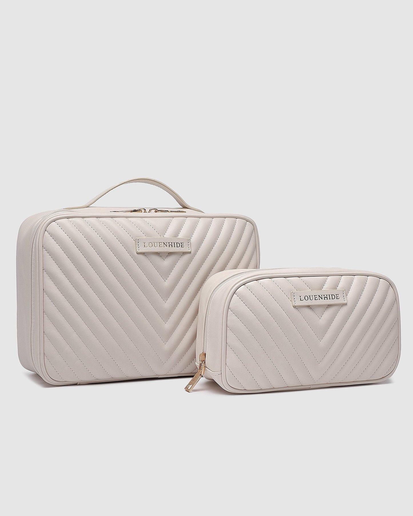 Louenhide Maggie Lacey Quilted Cosmetic Bag Set - Vanilla