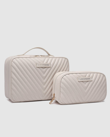 Louenhide Maggie Lacey Quilted Cosmetic Bag Set - Vanilla