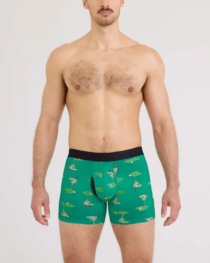 Saxx Droptemp Cooling Cotton Boxer Brief Fly - Golf Martini & Lush Meadow