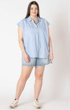 Dex Plus Cap Sleeve Collared Blouse - Chambray/White Stripe