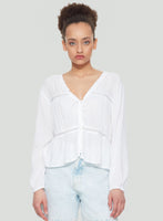 Dex Lace Insert Tied Blouse - Off-White