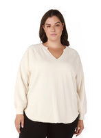 Dex Raw Edge Rounded Hem Knit Top - Oatmeal