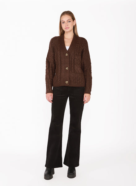 Dex Cable Knit Cardigan - Choclate Brown