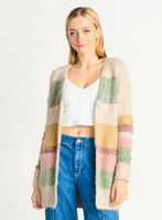 Dex Eyelash Colorblock Striped Cardigan - Oatmeal Multi-Color Stripe