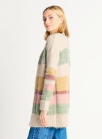 Dex Eyelash Colorblock Striped Cardigan - Oatmeal Multi-Color Stripe