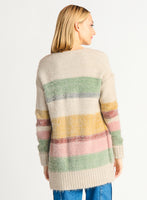 Dex Plus Eyelash Colorblock Striped Cardigan - Oatmeal Multi-Color Stripe