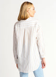 Dex Button Front Oversized Linen Shirt - White/Taupe Stripe