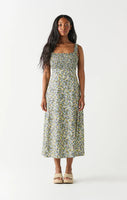 Dex Smocked Bodice Linen Midi Dress - Navy/Mint Floral