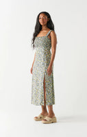 Dex Smocked Bodice Linen Midi Dress - Navy/Mint Floral