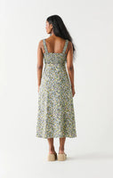 Dex Smocked Bodice Linen Midi Dress - Navy/Mint Floral