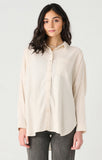 Dex Long Sleeve Button Front Shirt - Ivory/Beige Stripe