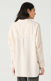 Dex Long Sleeve Button Front Shirt - Ivory/Beige Stripe